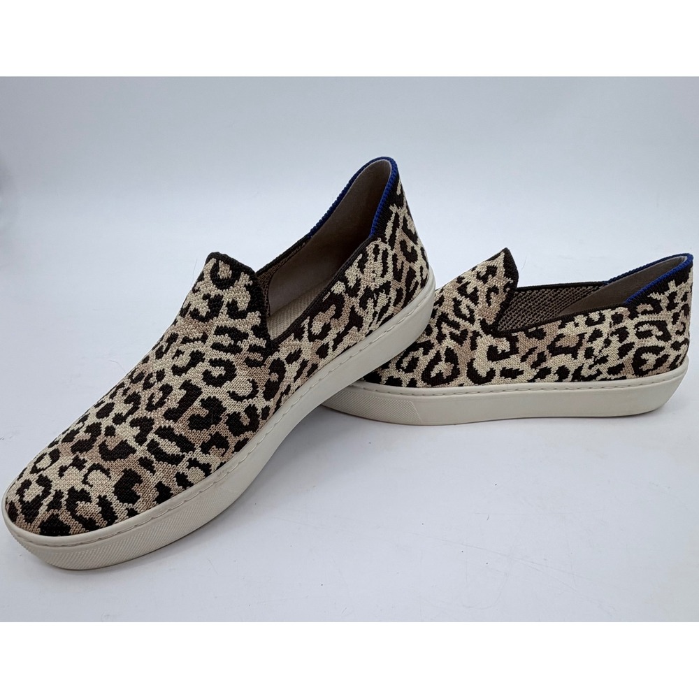 Rothy's The Sneaker Women 8.5 Tan Black Leopard Print Slip On Knit Shoes